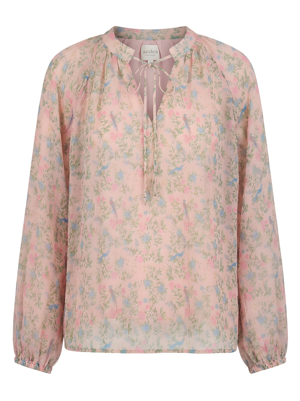 Marigold by Victoria Dunn- Azalea Pink Floral Tie-Front Long Sleeve Blouse